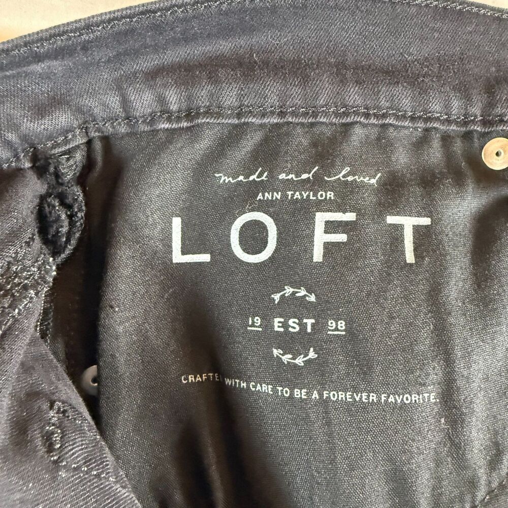 LOFT Black Denim Shorts with Tie Hem Detail Size 34/18 NWT - Picture 8 of 10
